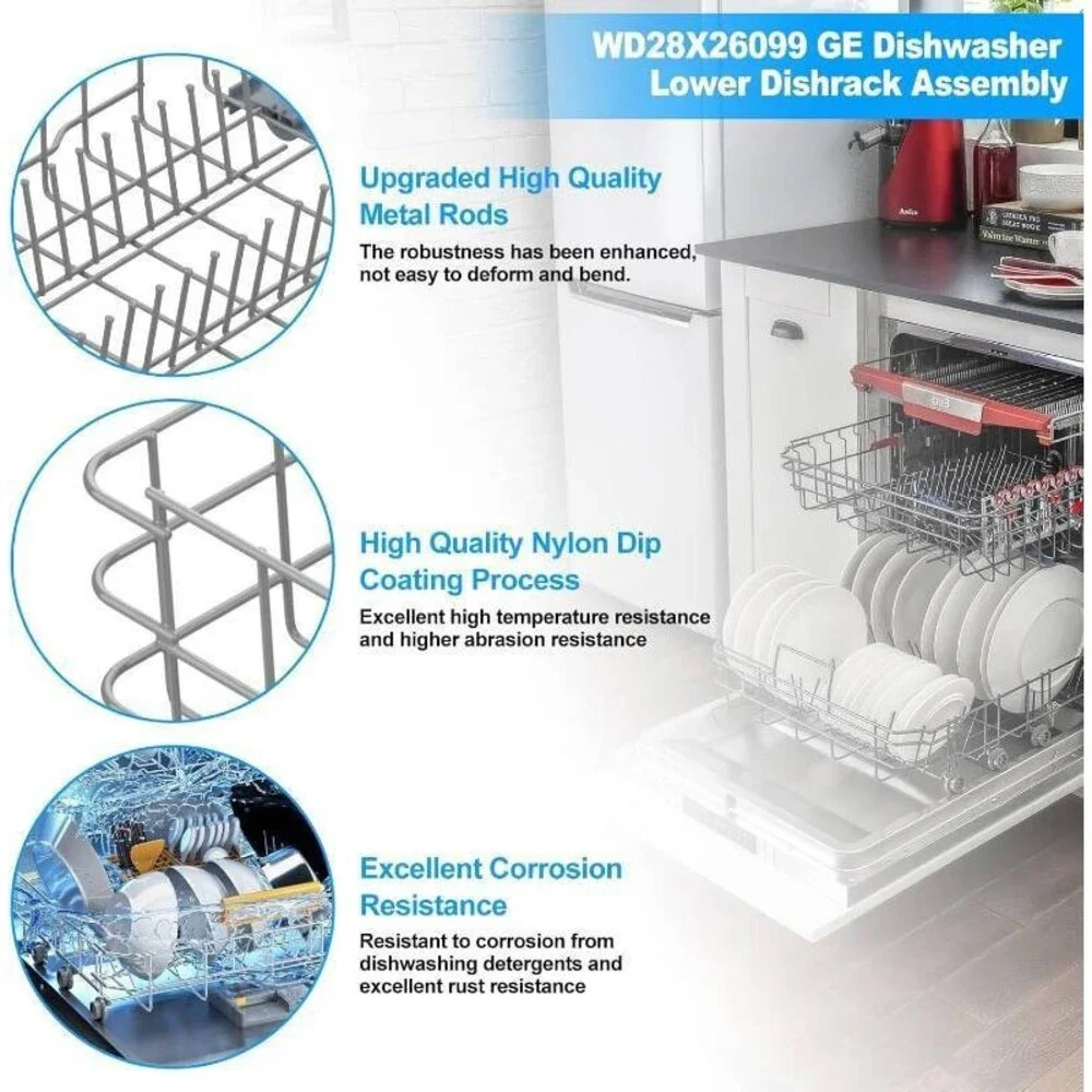UPGRADED WD28X26099 Dishwasher Lower Dishrack Assembly GE Dishwasher Rack